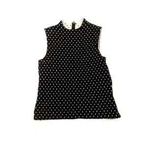 St. John Black Top w Metallic Gold & White Design Tank Petite Size Sleeveless